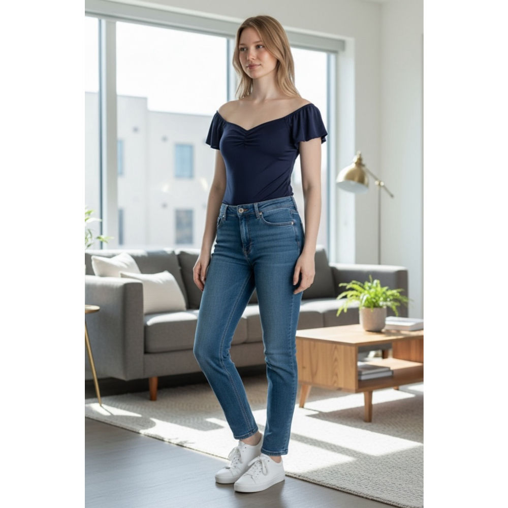 Women's Gaze Navy Off-Shoulder Bodysuit L Large NWT
